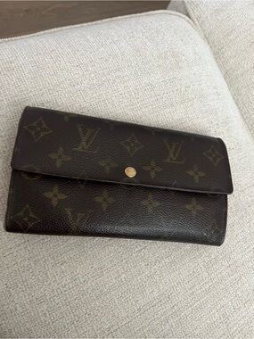 Louis Vuitton Monogram Fold-Over Continental Wallet in Dark Brown
